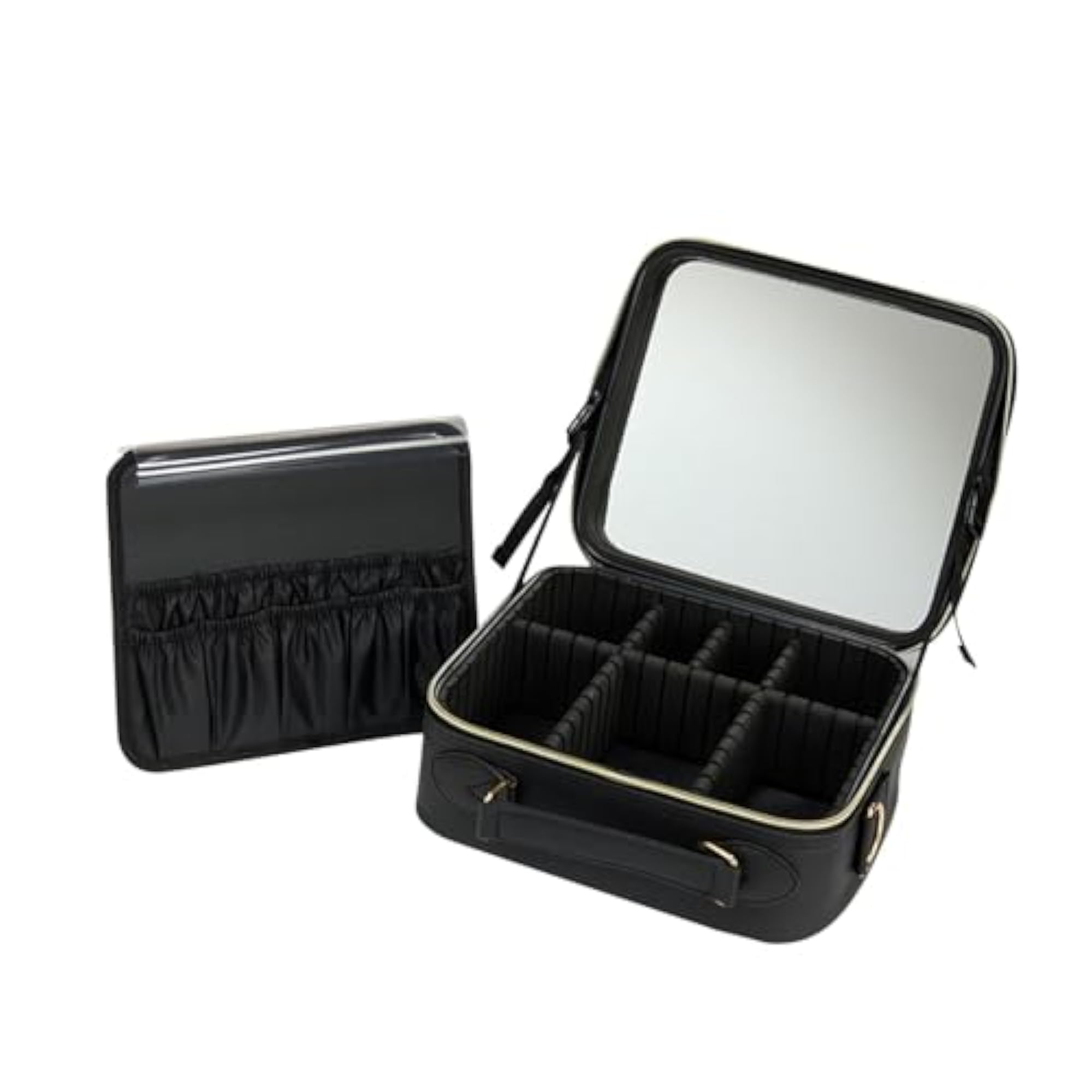 Portable Makeup Box Organizer with Mirror, Black
